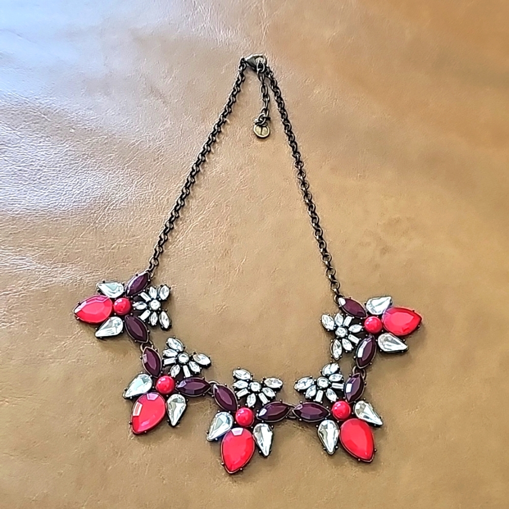 Talbot's Red and Crystal Rhinestone Statement Necklace 19"-22"